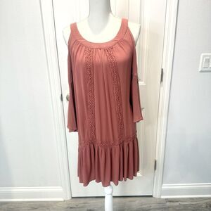 Knox Rose Cold Shoulder Dress Shirt Tunic Size Medium Long Sleeves